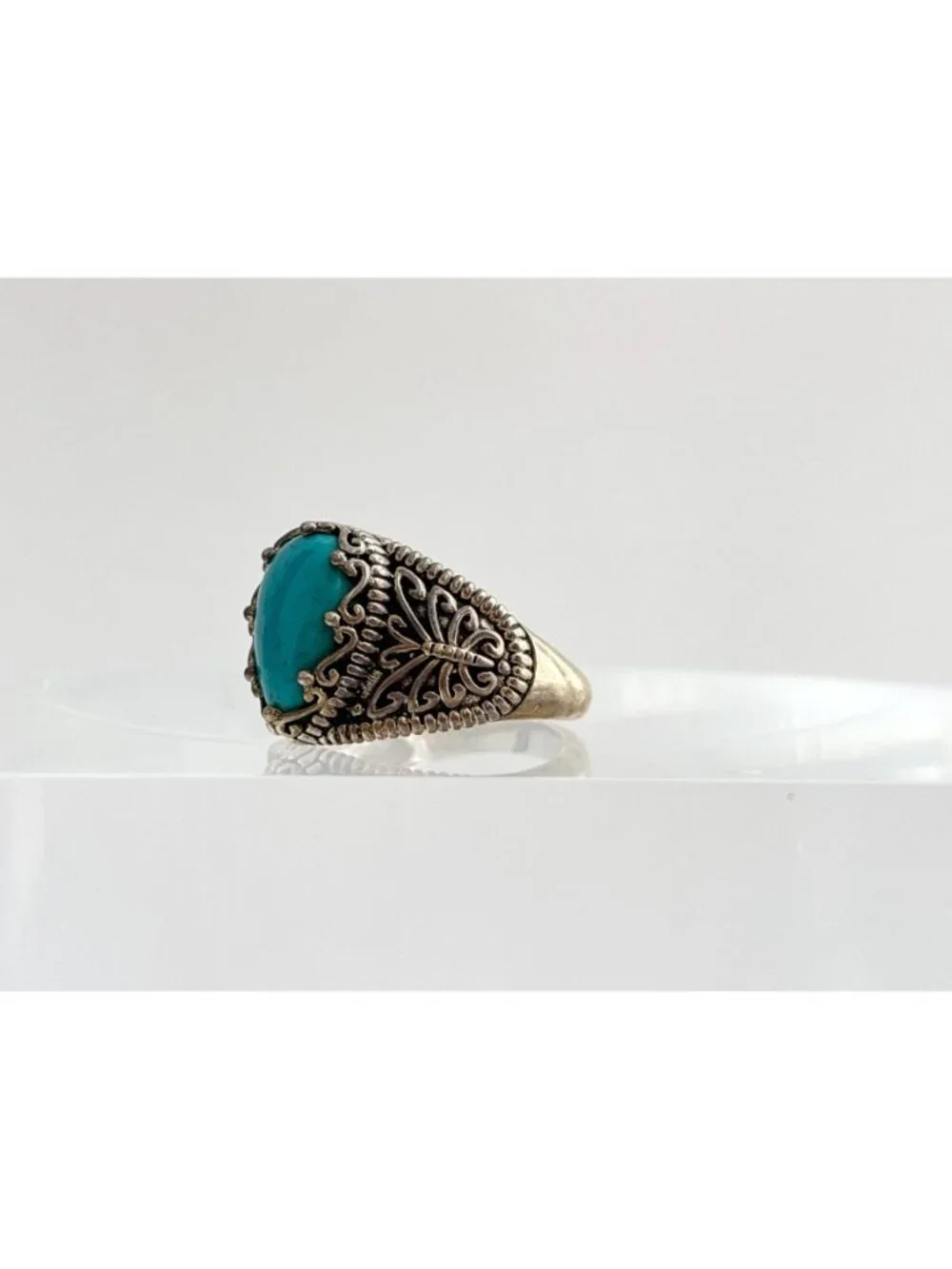 Sleeping Beauty Turquoise Butterfly Sterling Silver 925 Vintage Ring - sz 9